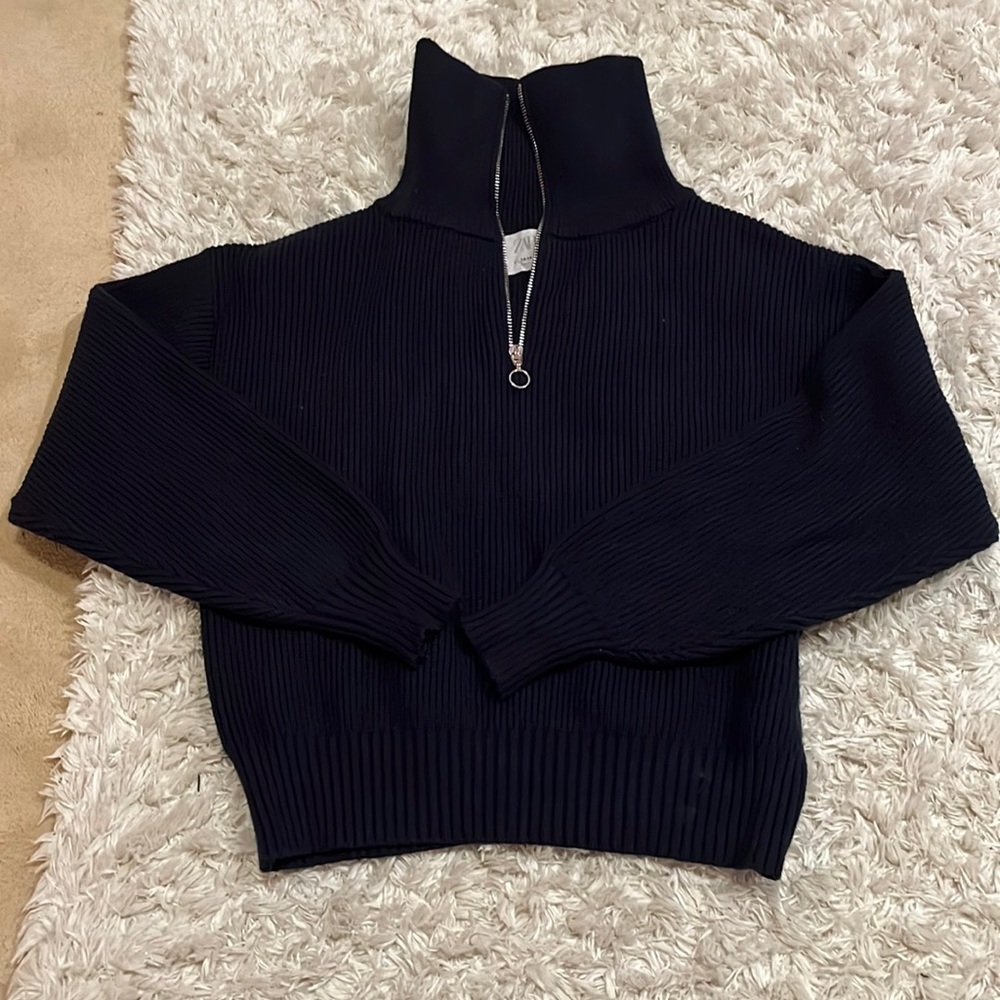 Navy blue sweater with quarter zip